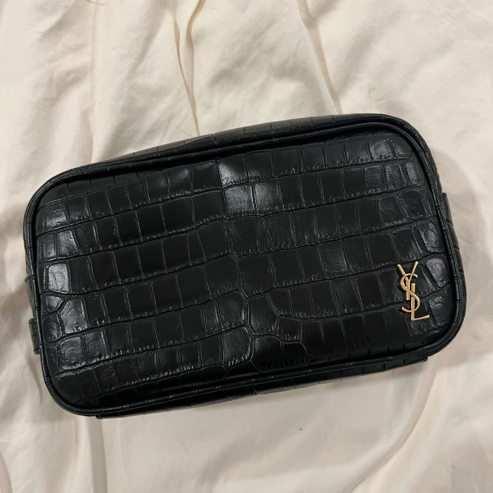 Saint Laurent Croc Embossed Toiletry Bag